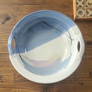 Artist Signed Studio Pottery Blue and White Ceramic Bowl